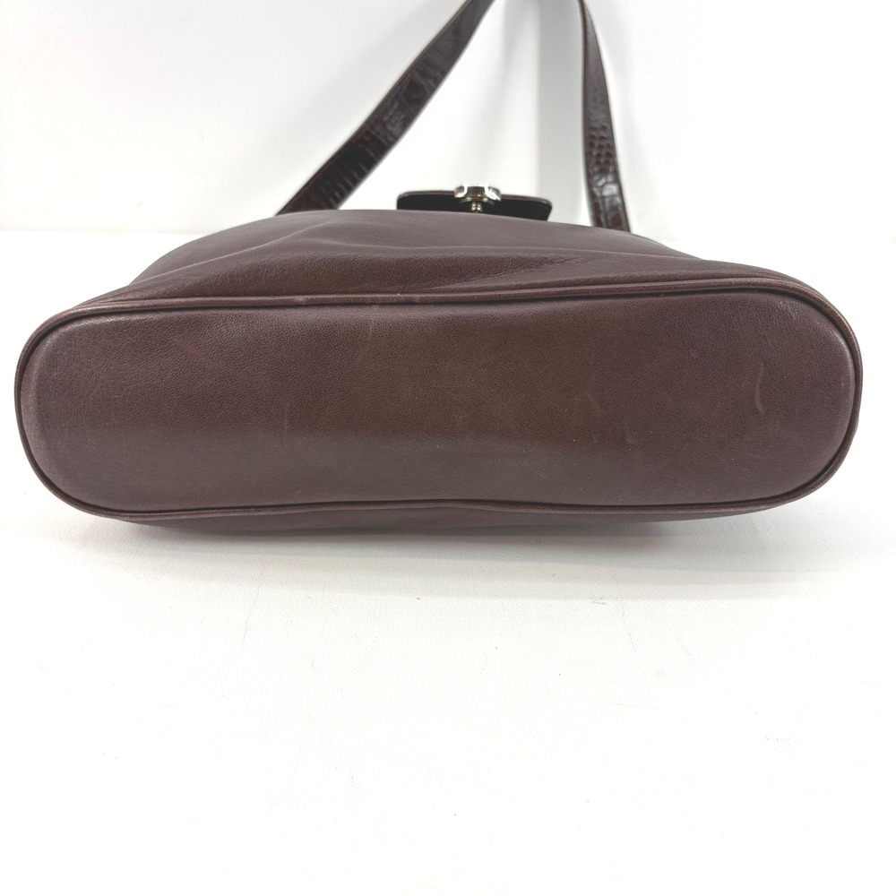 Ralph Lauren Brown Leather Croc Embossed Shoulder Bag RL Logo Hobo Handbag - Picture 9 of 16